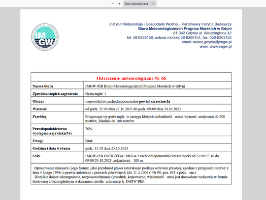 Ostrzeżenie meteorologiczne - będą gęste mgły, słaba widoczność