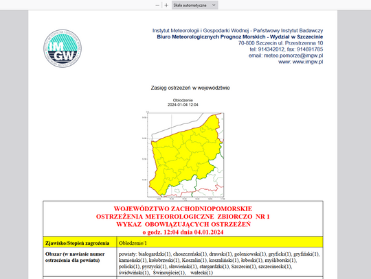 Ostrzeżenie meteorologiczne - bedzie bardzo ślisko