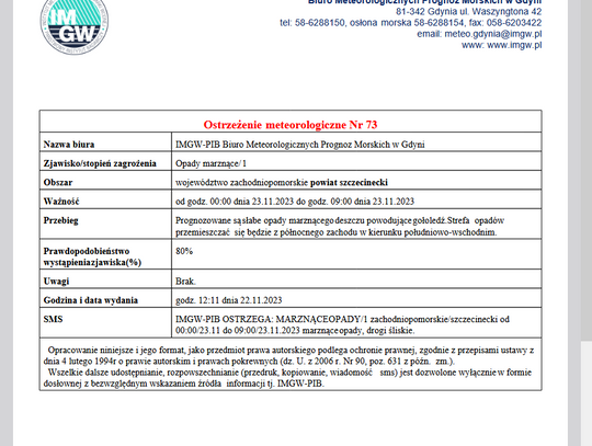 Ostrzezenie Meteorologiczne - na drogach  będzie bardzo ślisko