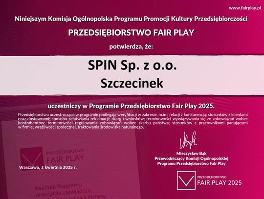 Szczecinecka firma w drodze po certyfikat Fair Play