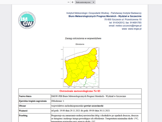 Uwaga - oblodzenie dróg i chodników 