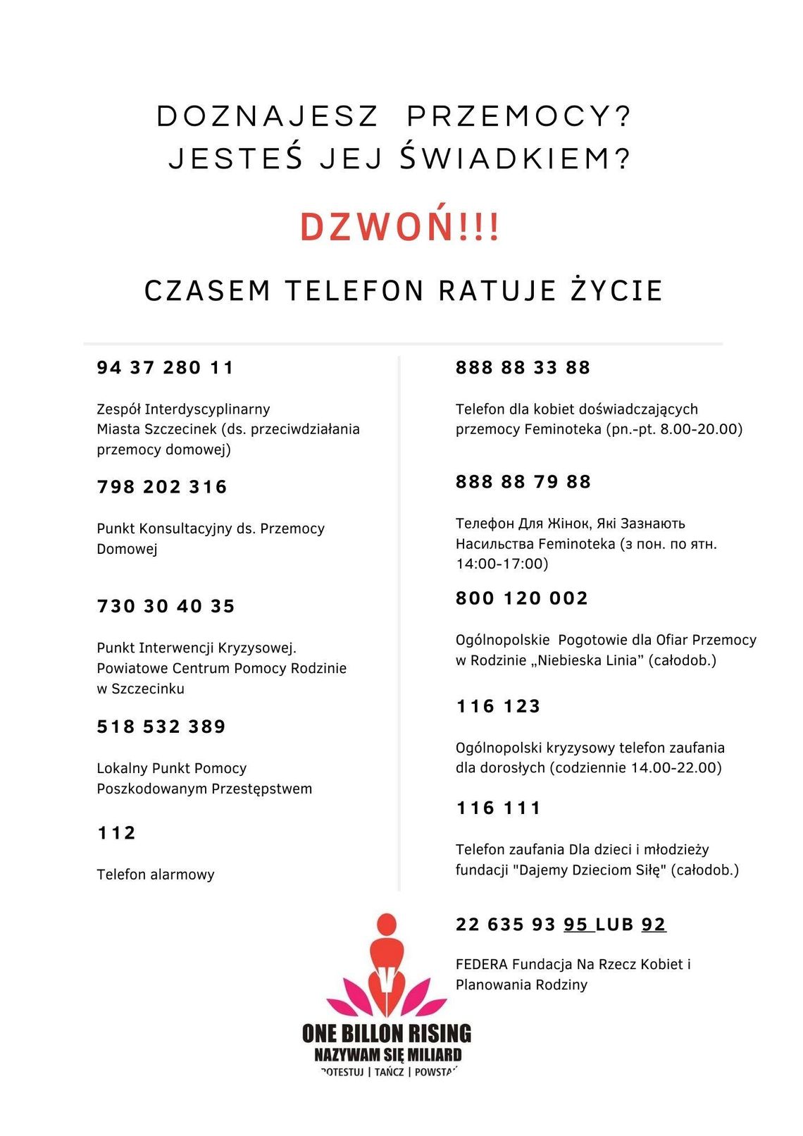Czasami jeden telefon ratuje życie - Moc na przemoc