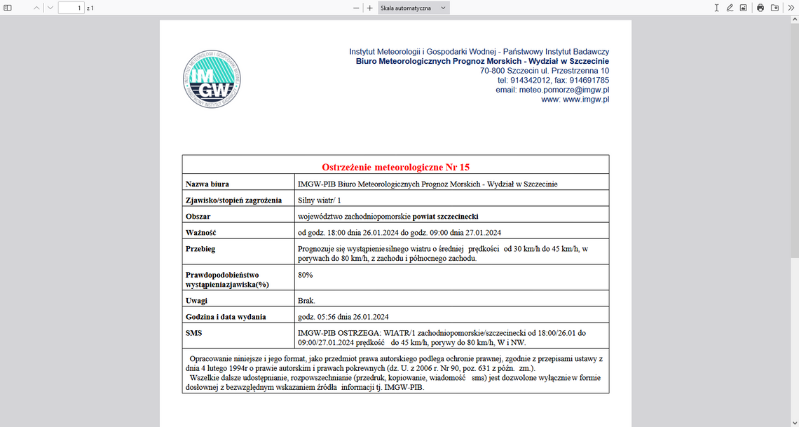 IMGW-PIB Biuro Meteorologicznych Prognoz Morskich ostrzega