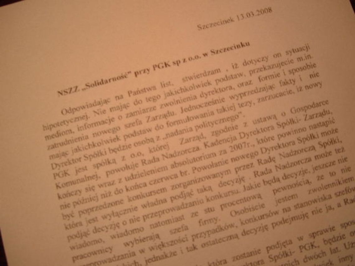 Odpowiedź burmistrza na list otwarty PGK
