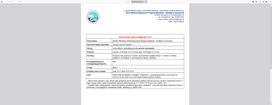 Ostrzeżenie meteo - będzie wiało, padało  i zawiewało