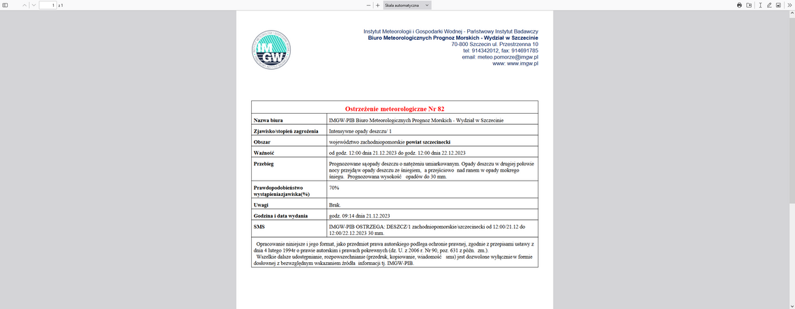 Ostrzeżenie meteorologiczne - będzie lało i mocno wiało