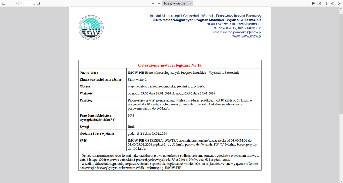 Ostrzeżenie meteorologiczne - będzie mocno wiało i popada