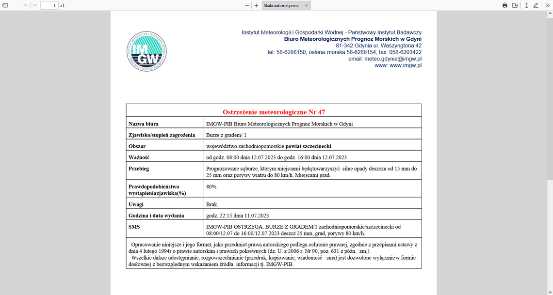 Ostrzeżenie meteorologiczne - przewidywane są gwałtowne burze