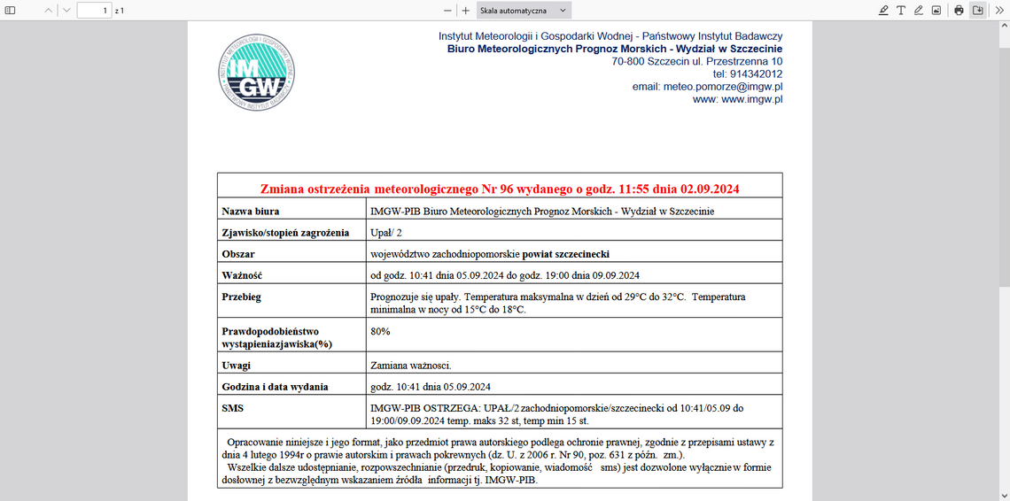 Upalow ciag dalszy - Biuro prognoz meteo ostrzega