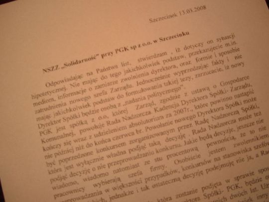 Odpowiedź burmistrza na list otwarty PGK